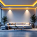 A photograph of a well-lit interior space showcasing recessed dimmable led downlights in action