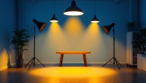 A photograph of a well-lit scene featuring various lighting installations that utilize diffuser lenses