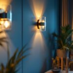 A photograph of a beautifully designed interior space featuring stylish wall sconces in action