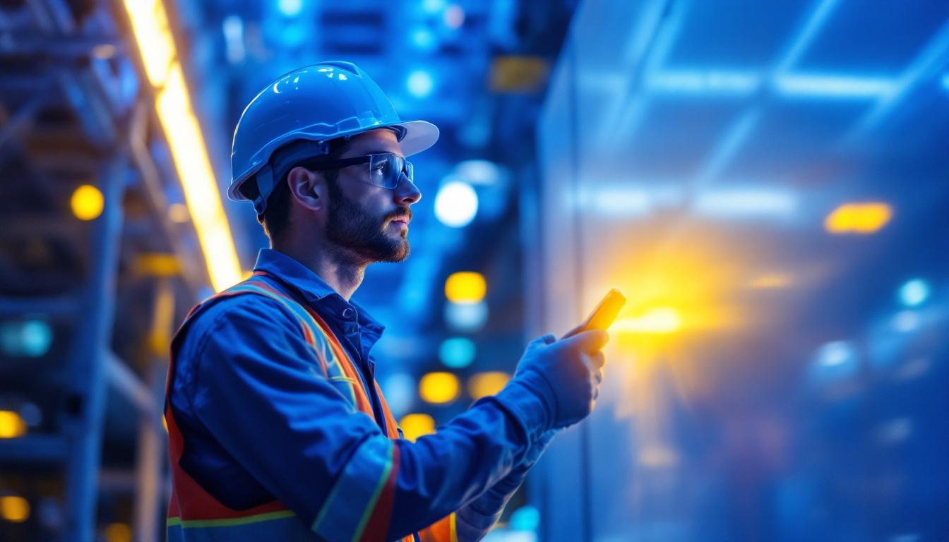 A photograph of a lighting contractor in action