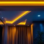 A photograph of a beautifully lit room showcasing recessed can lights with stylish trim