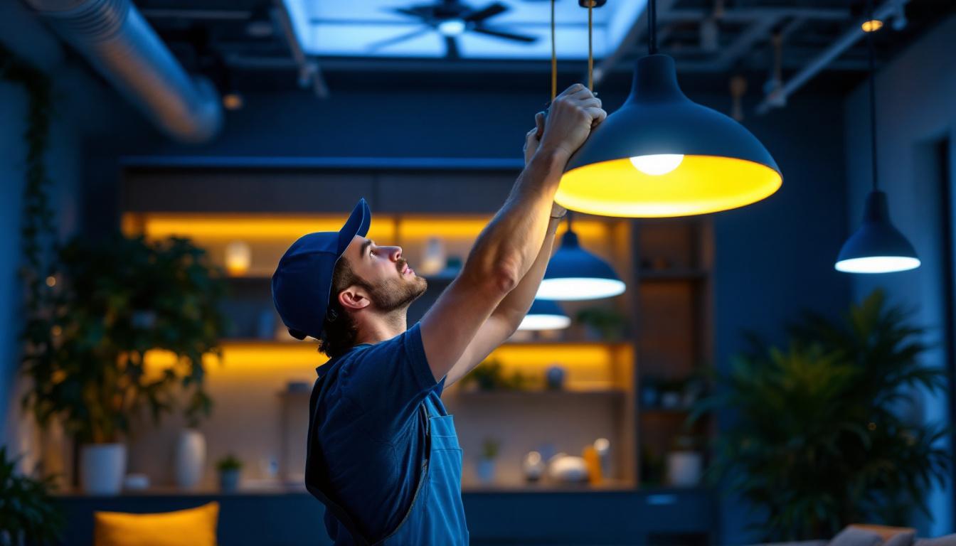 A photograph of a modern lighting contractor at work
