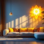 A photograph of a beautifully lit indoor space featuring a stylish lotus led light fixture