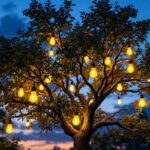 A photograph of a beautifully illuminated tree at dusk