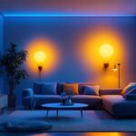 A photograph of a modern living space illuminated by large led bulbs