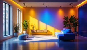 A photograph of a beautifully lit interior space that showcases the interplay of natural and artificial light