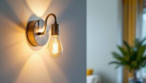 A photograph of a stylishly designed wall sconce illuminating a beautifully decorated interior space