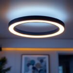 A photograph of a beautifully designed circle ceiling light installed in a modern interior space