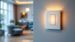 A photograph of a stylish dimmable led light switch in a modern home setting
