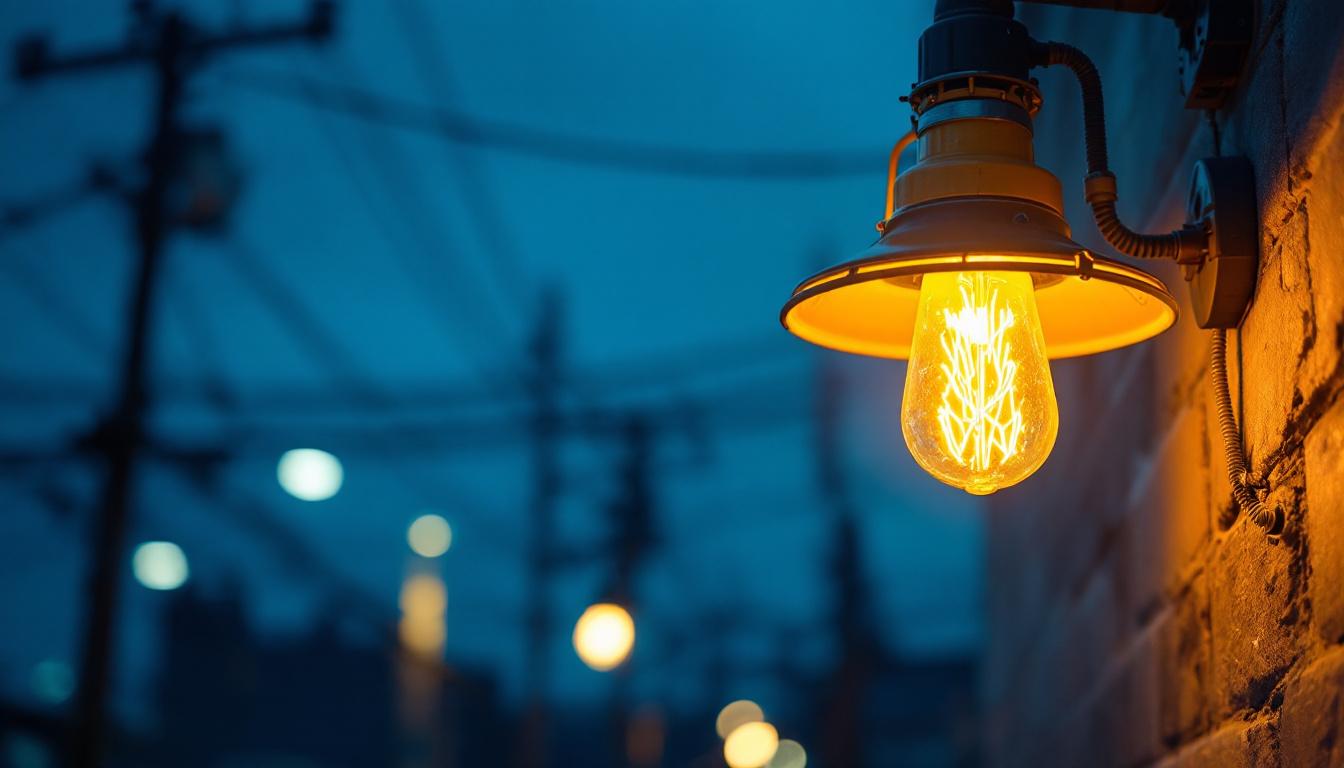 A photograph of a high-pressure sodium light fixture in a well-lit outdoor setting