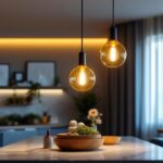 A photograph of a stylish pendant lighting kit installed in a modern home setting