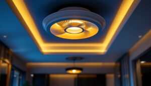 A photograph of a beautifully designed recessed light fixture with decorative covers installed in a stylish interior setting