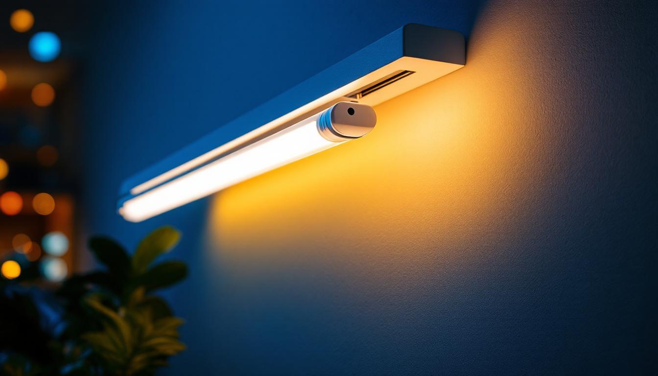 A photograph of a t5 led bulb being installed in a stylish