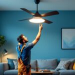 A photograph of a skilled lighting contractor installing a stylish