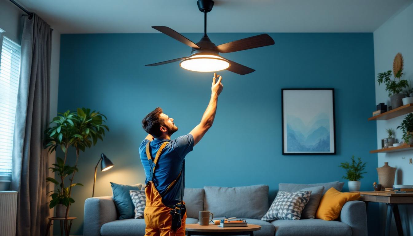 A photograph of a skilled lighting contractor installing a stylish