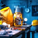 A photograph of a well-lit workspace featuring a variety of led lamps with price tags