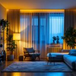 A photograph of a dimly lit apartment interior