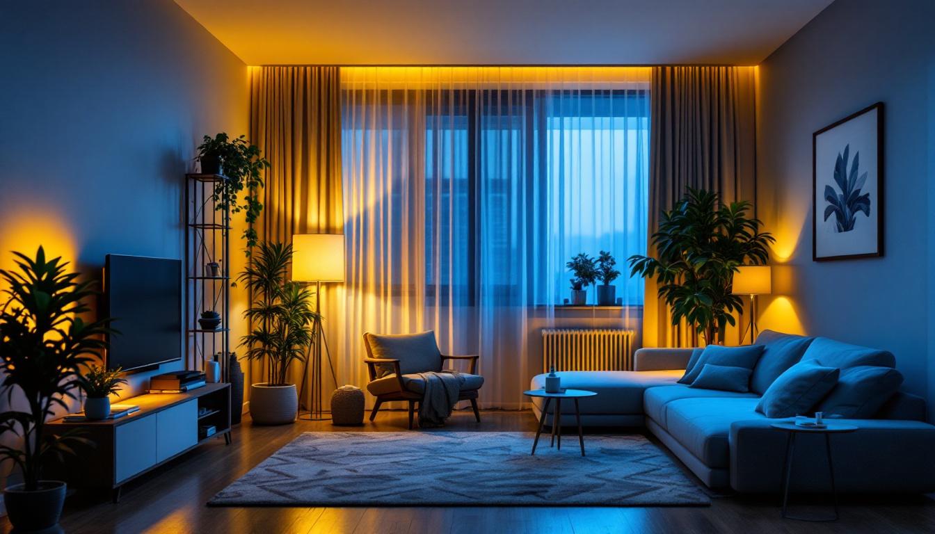 A photograph of a dimly lit apartment interior