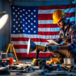 A photograph of a lighting contractor working on a job site