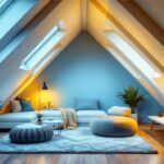 A photograph of an aesthetically pleasing attic space showcasing a variety of lighting options