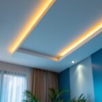 A photograph of a modern interior space featuring faux recessed lighting