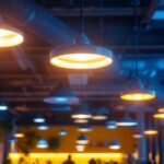 A photograph of a modern commercial space showcasing various led light fixtures in use