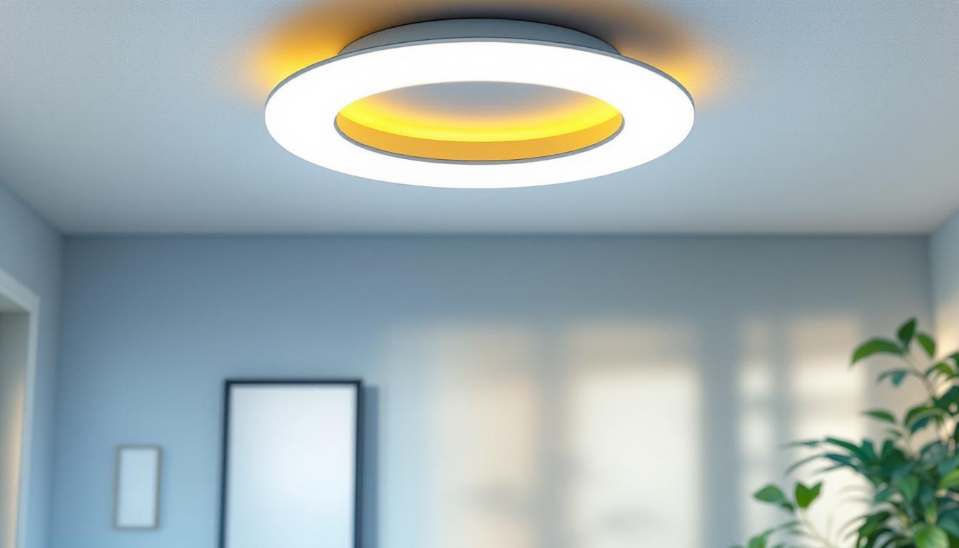 A photograph of a stylish and modern low-cost ceiling light installation in a well-lit room