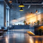 A photograph of a well-lit commercial space showcasing various lighting solutions in action