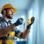 A photograph of a lighting contractor expertly installing a type s light bulb in a modern residential setting