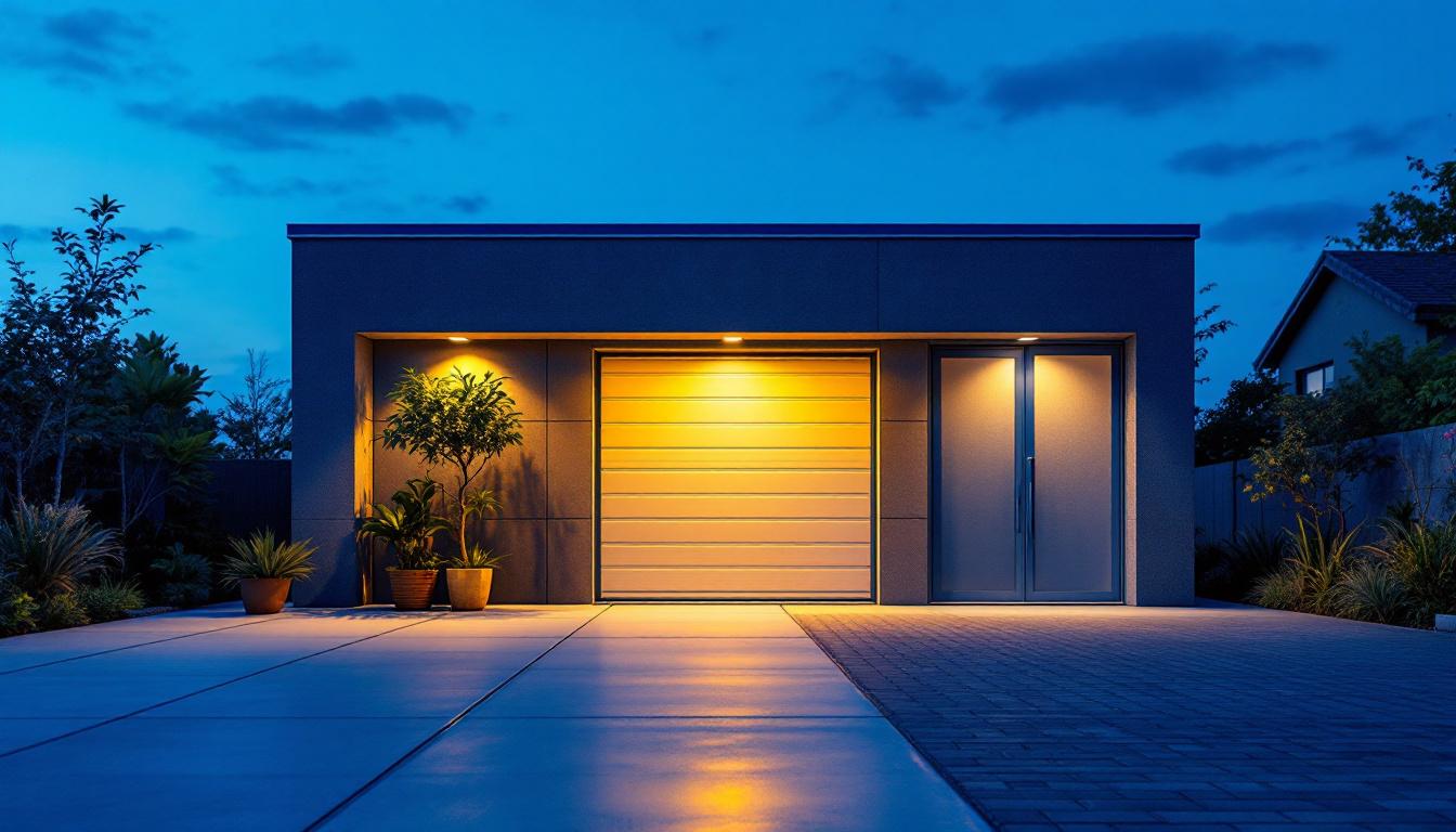 A photograph of a well-lit outdoor garage showcasing various led lighting options