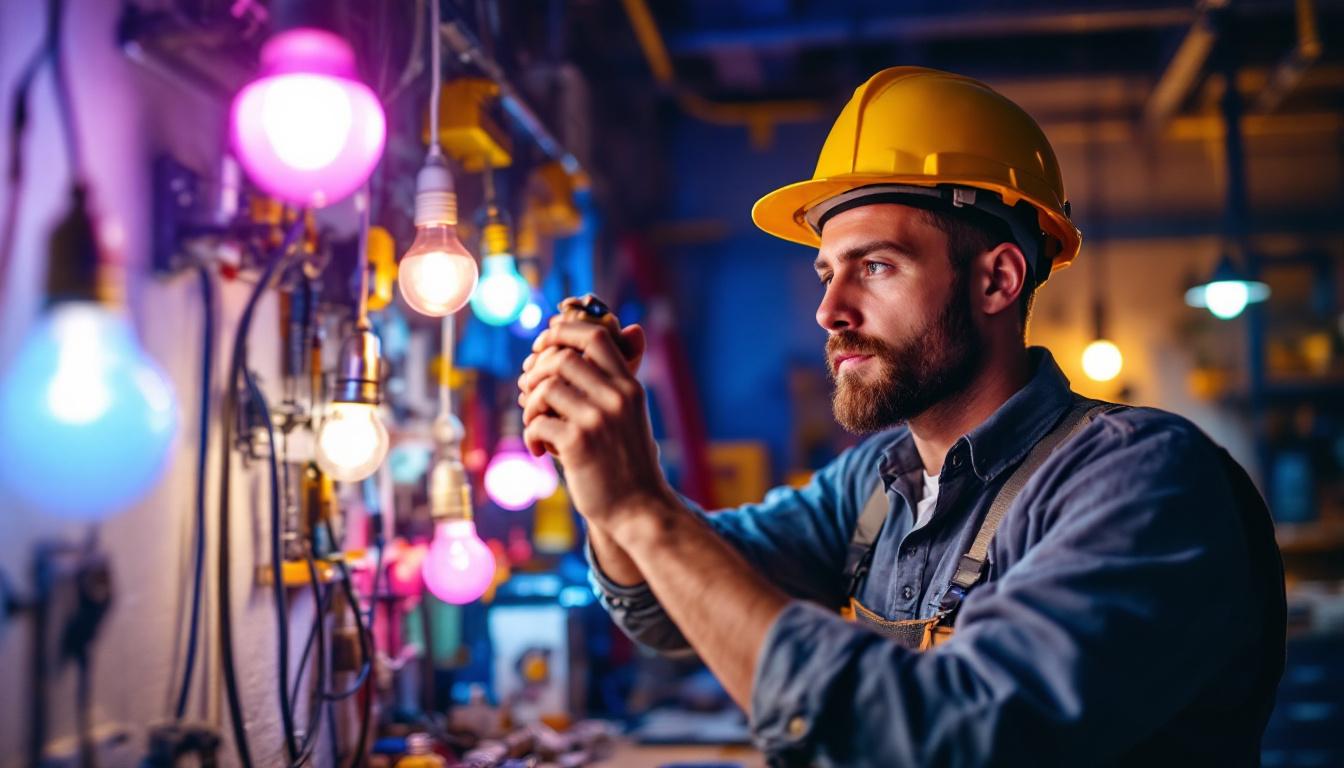 A photograph of capture a photograph of a lighting contractor in a well-lit workspace