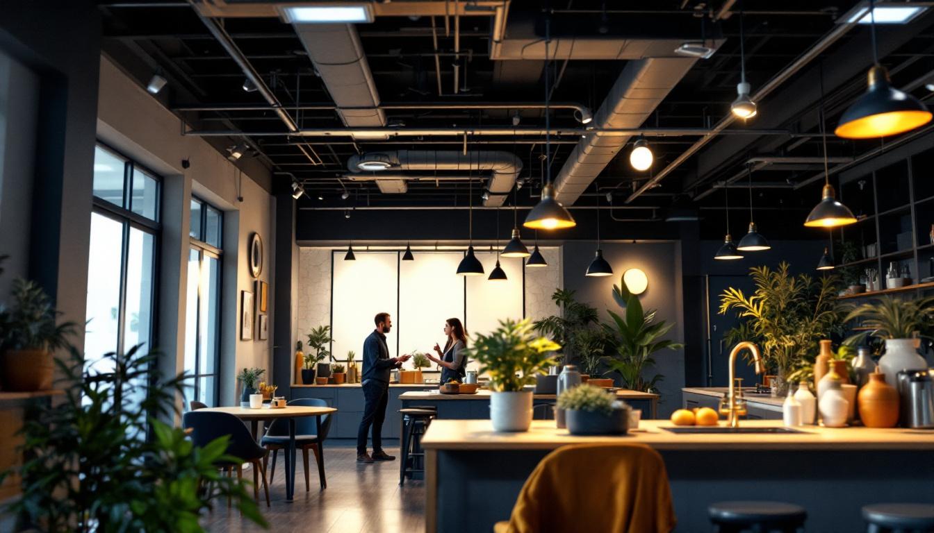 A photograph of a well-lit commercial space showcasing ge lamps in action