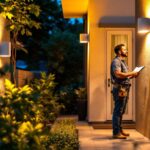 A photograph of a well-lit outdoor space featuring stylish led wall-mounted lights