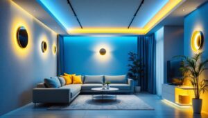 A photograph of a stylishly designed room showcasing recessed led lights in various settings