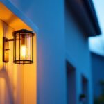 A photograph of a beautifully designed exterior light fixture installed above a front door