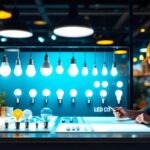 A photograph of a well-lit display showcasing a variety of led shop bulbs in an inviting retail environment