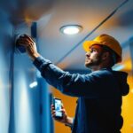 A photograph of a well-lit interior space showcasing sleek led recessed spotlights in action