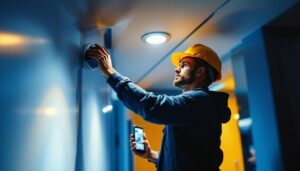 A photograph of a well-lit interior space showcasing sleek led recessed spotlights in action