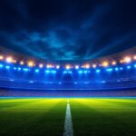 A photograph of a vibrant stadium illuminated at night