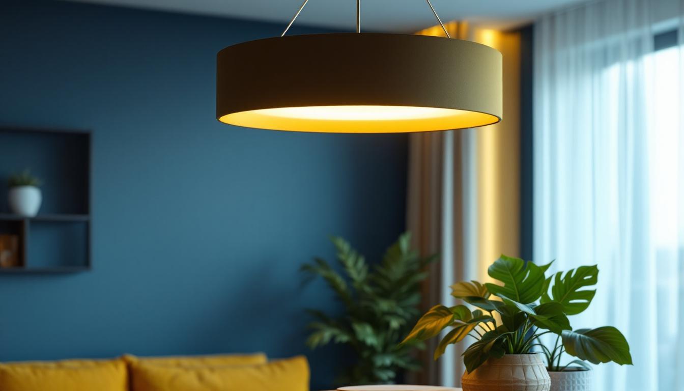 A photograph of a stylish cylinder ceiling light fixture installed in a modern interior setting
