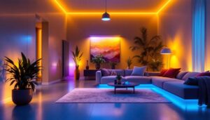 A photograph of a well-lit indoor space showcasing various uv lighting installations