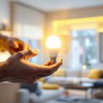 A photograph of a lighting contractor installing or showcasing a t-type led bulb in a modern residential or commercial setting