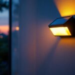 A photograph of a solar-powered led wall light installed in an outdoor setting