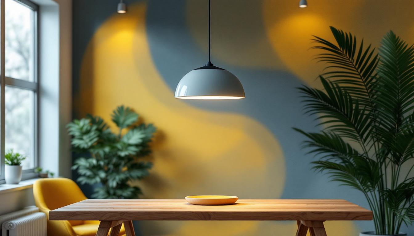 A photograph of a stylish and modern pendant lamp hanging in a beautifully designed interior space