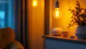 A photograph of a stylishly lit interior space showcasing a t lamp bulb in use