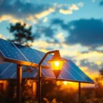 A photograph of a solar panel installation in an outdoor setting