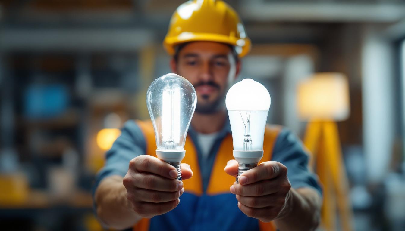 A photograph of a side-by-side comparison of t5 and t8 lamps