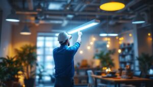A photograph of a well-lit interior space showcasing the t5 ho light fixture in action