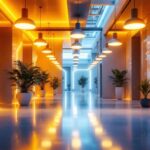 A photograph of a modern lighting installation that showcases innovative