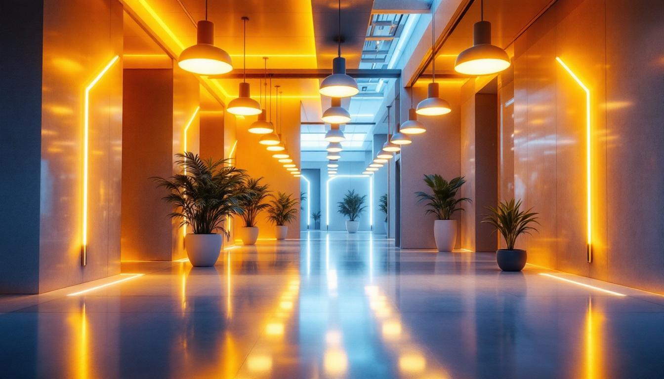 A photograph of a modern lighting installation that showcases innovative